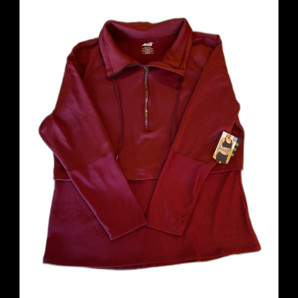 Avia  Jacket NEW XXL  2X Womens Burgundy Athletic Workout Ribbed Bottom 1/4 Zip - Picture 2 of 12